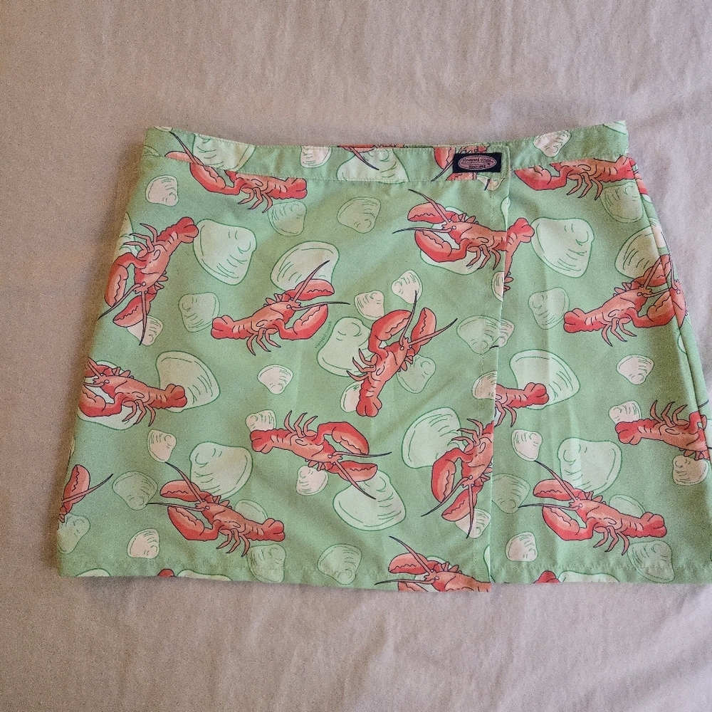 Vineyard Vines Mint Lobster & Clamshell Print Wasque Wrap Mini Skirt Swim Cover